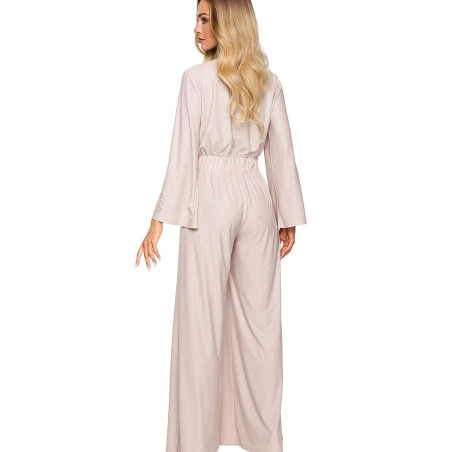 Brocade Trim Jumpsuit Elegant Wide Leg Jumpsuit