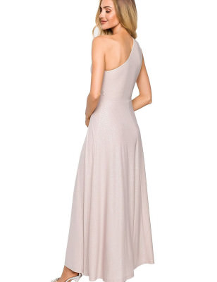 Long Brocade Dress, One-Shoulder Cutout, Sexy Evening Gown