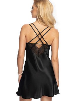 Black Satin Nightgown with Lace & Adjustable Straps