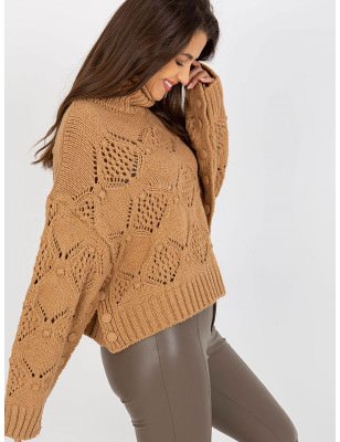 Openwork Sweater - Wide Sleeves & Cozy Turtleneck