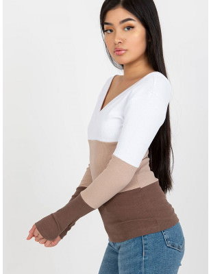 Long Sleeve Ribbed Heart Neckline Blouse