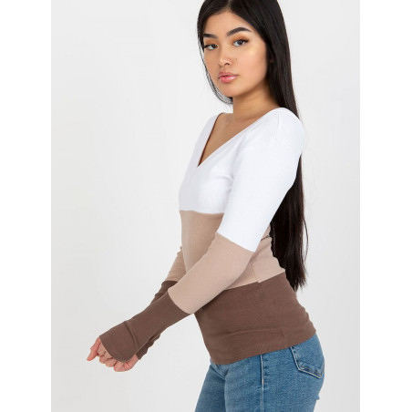 Long Sleeve Ribbed Heart Neckline Blouse