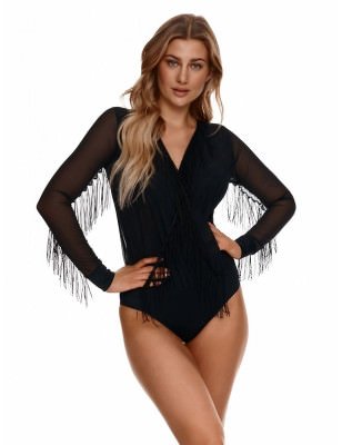 Mesh Body with Tassels Front Overlap Design