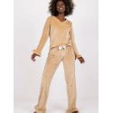 Velour Pajama Set, Long Sleeve Blouse with Frills and Bow