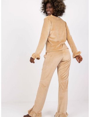 Velour Pajama Set, Long Sleeve Blouse with Frills and Bow