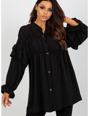 Women's Loose Fit Button-Down Shirt Ruffles Long Sleeve