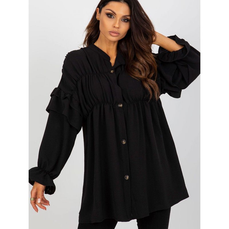 proWomen's Loose Fit Button-Down Shirt Ruffles Long Sleeve_Shirts for Women