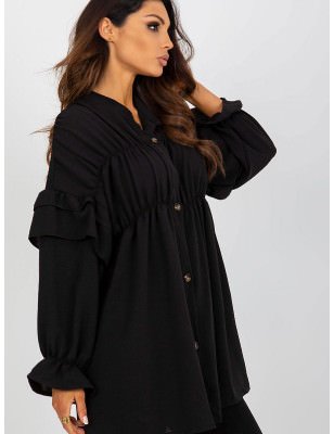 Women's Loose Fit Button-Down Shirt Ruffles Long Sleeve