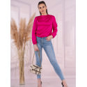 Long Sleeve Satin Blouse Ribbed Hem Button Back