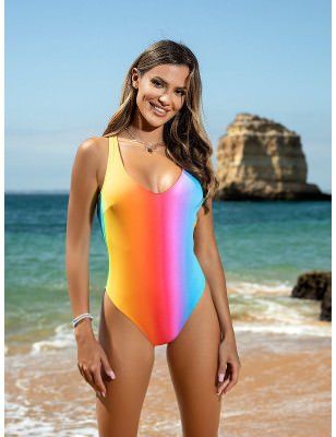 proRainbow One-Piece Swimsuit, Unpadded Lace Back Design_One-Piece Swimsuits, Swimming Costumes for Women