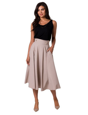 proHigh Waist Flared Midi Skirt with Decorative Buttons_Skirts