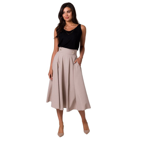 proHigh Waist Flared Midi Skirt with Decorative Buttons_Skirts