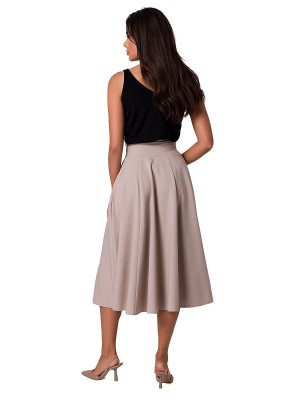 High Waist Flared Midi Skirt with Decorative Buttons