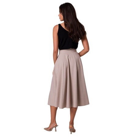 High Waist Flared Midi Skirt with Decorative Buttons