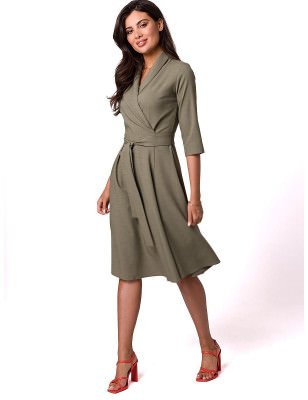 Envelope Cut Flared Bottom Dress Shawl Collar Tied Waist Timeless