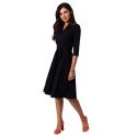 Envelope Cut Dress Flared Bottom Shawl Collar Tied Waist