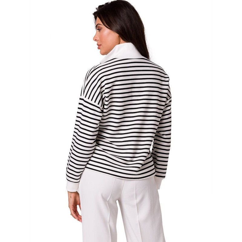 proStriped Cotton Knit Sweatshirt with Zipper and High Collar_Sweatshirts for Women