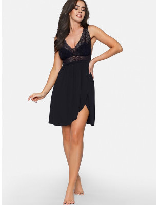 proLuxury Lace Viscose Nightgown - Black/Red_Sexy Shirts, Seductive Gowns