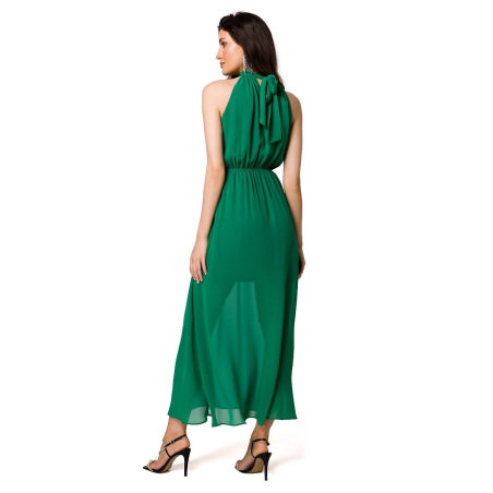 Elegant Chiffon Midi Dress Halter Neck Tie Belt