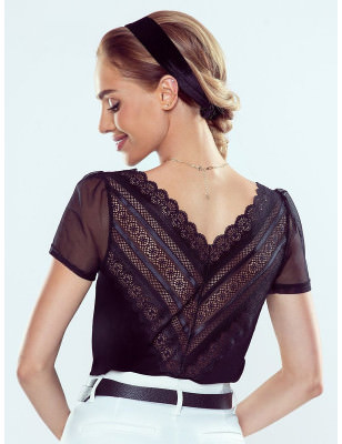 Lace Back Tulle Sleeve Blouse