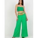 High-Waisted Wide Leg Pants Decorative Creases & Belt