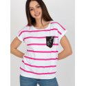 Colorful Striped Women's Blouse, Round Neck Short Sleeve Top