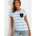 Colorful Striped Women's Blouse, Round Neck Short Sleeve Top