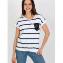 Colorful Striped Women's Blouse, Round Neck Short Sleeve Top