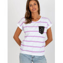 Colorful Striped Women's Blouse, Round Neck Short Sleeve Top