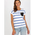 Colorful Striped Women's Blouse, Round Neck Short Sleeve Top