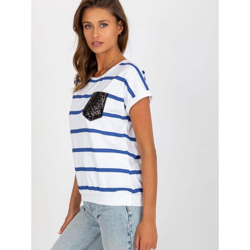 proColorful Striped Women's Blouse, Round Neck Short Sleeve Top_Women`s Blouses, Tunics