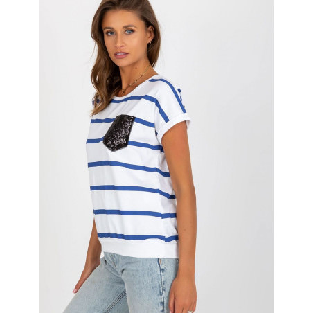 Colorful Striped Women's Blouse, Round Neck Short Sleeve Top