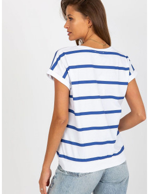 Colorful Striped Women's Blouse, Round Neck Short Sleeve Top