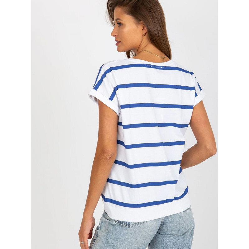 proColorful Striped Women's Blouse, Round Neck Short Sleeve Top_Women`s Blouses, Tunics