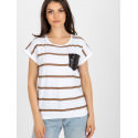 Colorful Striped Women's Blouse, Round Neck Short Sleeve Top