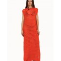 Openwork Long Knit Sleeveless Dress, Beach Maxi Dress with Slits