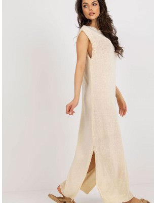 Long Knit Sleeveless Beach Dress with Decorative Slits