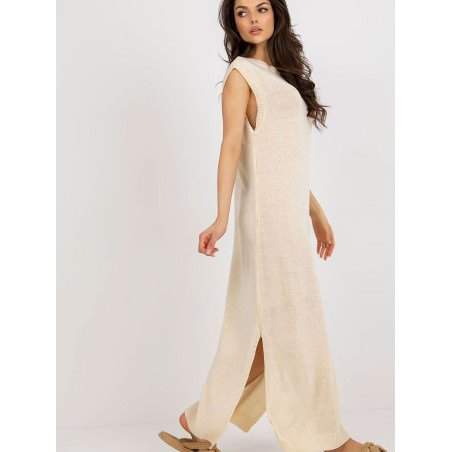 Long Knit Sleeveless Beach Dress with Decorative Slits