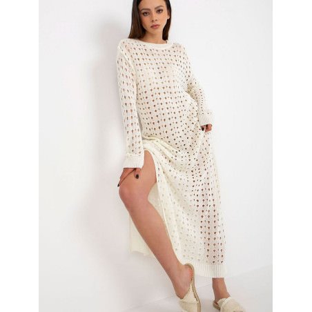 Openwork Long Knit Dress - Elegant Openwork Design, Decorative Slits