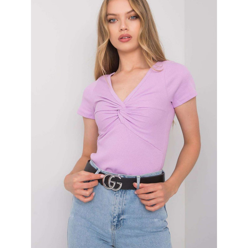 proHeart Neckline Ribbed Blouse Knotted Detail_Women`s Blouses, Tunics