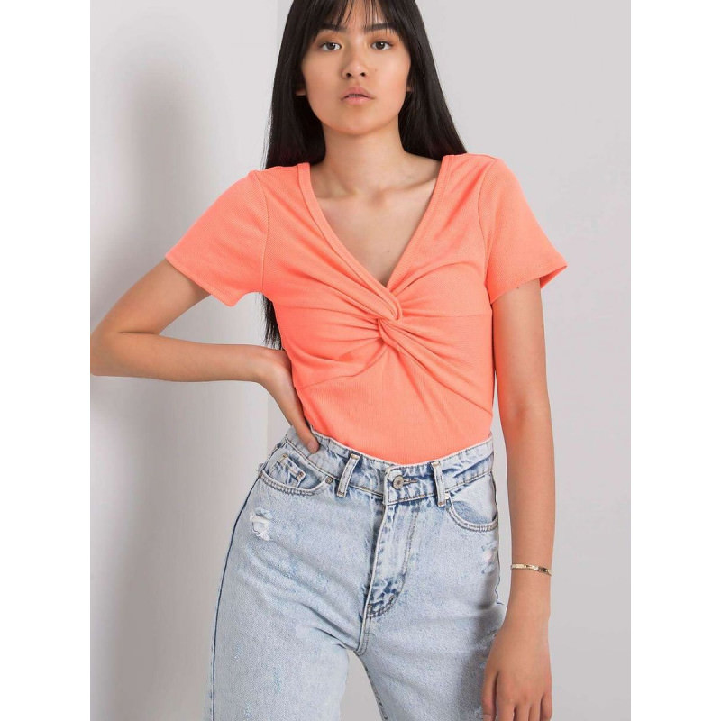 proHeart Neckline Ribbed Blouse Knotted Detail_Women`s Blouses, Tunics