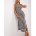 Openwork Knit Sleeveless Dress Side Slits One-Size