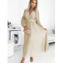 Pleated Chiffon Dress by Numoco Beige