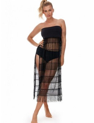 proBlack Lace Trim Pareo Tunic Dress_Beach Dresses, Cover-Ups, Pareos