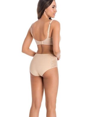 Semi-Padded Lace Floral Cotton Bra Beige