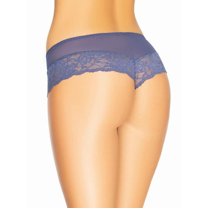 proNavy Blue Mesh Floral Lace Brazilian Panties_Briefs