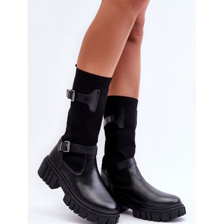 proEco-Chic Mid-Calf Boots Platform Heel Striped_Over the Knee High Boots, Thigh High Boots