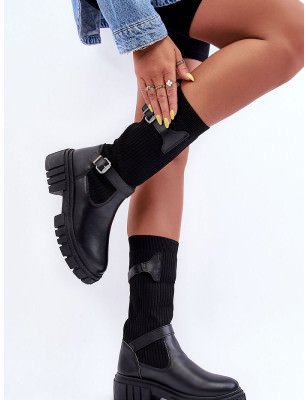 Eco-Chic Mid-Calf Boots Platform Heel Striped