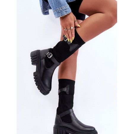 Eco-Chic Mid-Calf Boots Platform Heel Striped