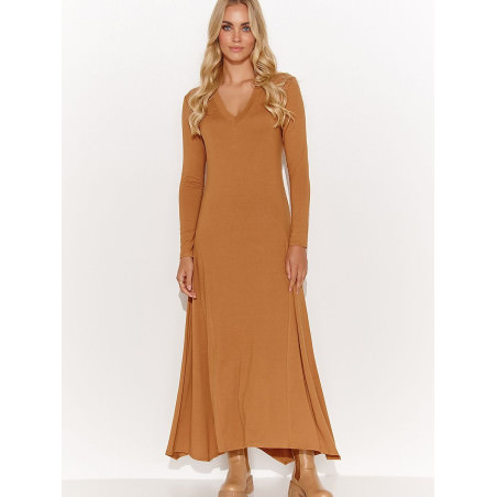 proViscose Long Dress with Tinsel Accent, Fitted Top and Flare Bottom_Day Dresses